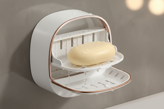 Covered Pot Style Wall-Mounted Soap Box | Double-Layer Soap Holder | No-Drill, Odorless & Splash-Proof Soap Case for Bathroom & Kitchen
