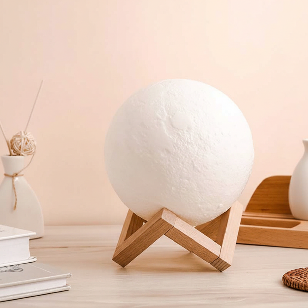 3D Moon Lamp with Wooden Stand – 16 Color RGB Night Light 🌙