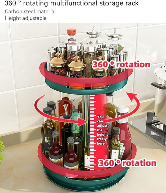360 Rotating Multifunctional Storage Rack – 2-Tier, Height Adjustable, Carbon Steel