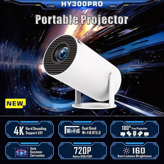 HY300 PRO Portable Projector – 4K Support | 200 ANSI Lumens | WiFi 6 | BT 5.0 | Android