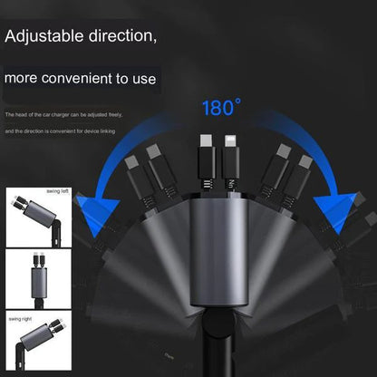 100W Retractable Car Charger – 4-in-1 Fast Charging with LED Display