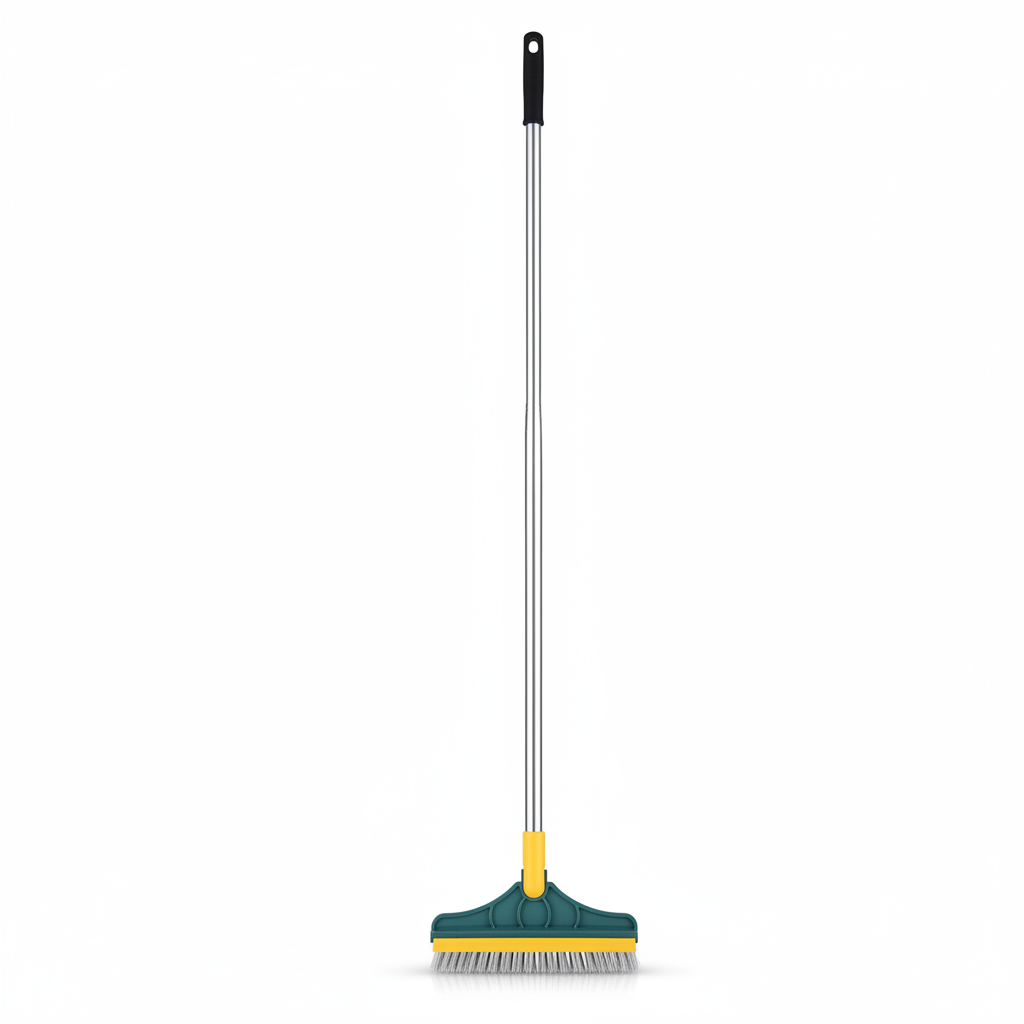 2-in-1 Floor Scrub Brush with Triangular Head & Built-in Squeegee
