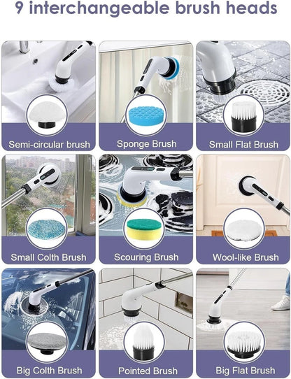 Electric Spin Scrubber – 9-in-1 Cordless Cleaning Brush with Extendable Handle