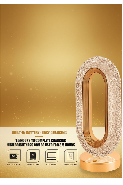 Crystal Oval LED Table Lamp – Built-in Battery | 3 Light Modes | USB Rechargeable