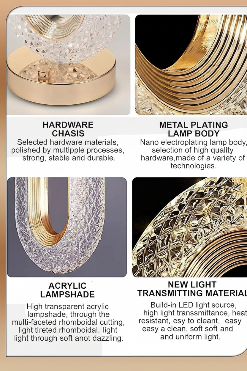 Crystal Oval LED Table Lamp – Built-in Battery | 3 Light Modes | USB Rechargeable