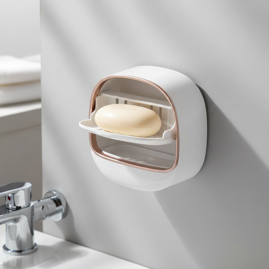 Covered Pot Style Wall-Mounted Soap Box | Double-Layer Soap Holder | No-Drill, Odorless & Splash-Proof Soap Case for Bathroom & Kitchen