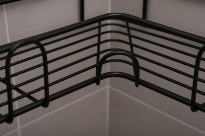 Bathroom Kitchen Punch Corner Frame Shower Shelf | Wrought Iron Shampoo Storage Rack | No-Drill Wall-Mounted Organizer
