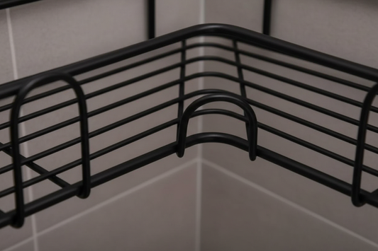 Bathroom Kitchen Punch Corner Frame Shower Shelf | Wrought Iron Shampoo Storage Rack | No-Drill Wall-Mounted Organizer