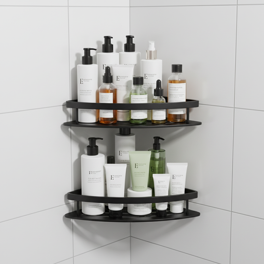 Bathroom Kitchen Punch Corner Frame Shower Shelf | Wrought Iron Shampoo Storage Rack | No-Drill Wall-Mounted Organizer