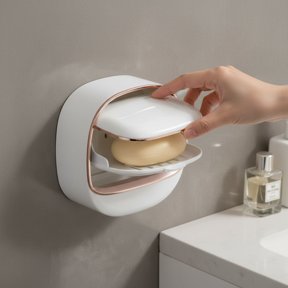 Covered Pot Style Wall-Mounted Soap Box | Double-Layer Soap Holder | No-Drill, Odorless & Splash-Proof Soap Case for Bathroom & Kitchen