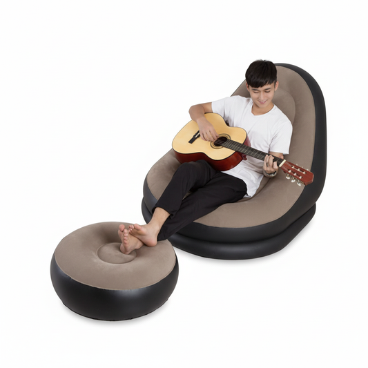 Inflatable Flocking Sofa Chair with Ottoman – Foldable | Outdoor & Indoor | Foot Stool Included