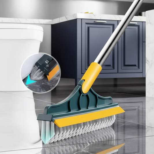 2-in-1 Floor Scrub Brush with Triangular Head & Built-in Squeegee