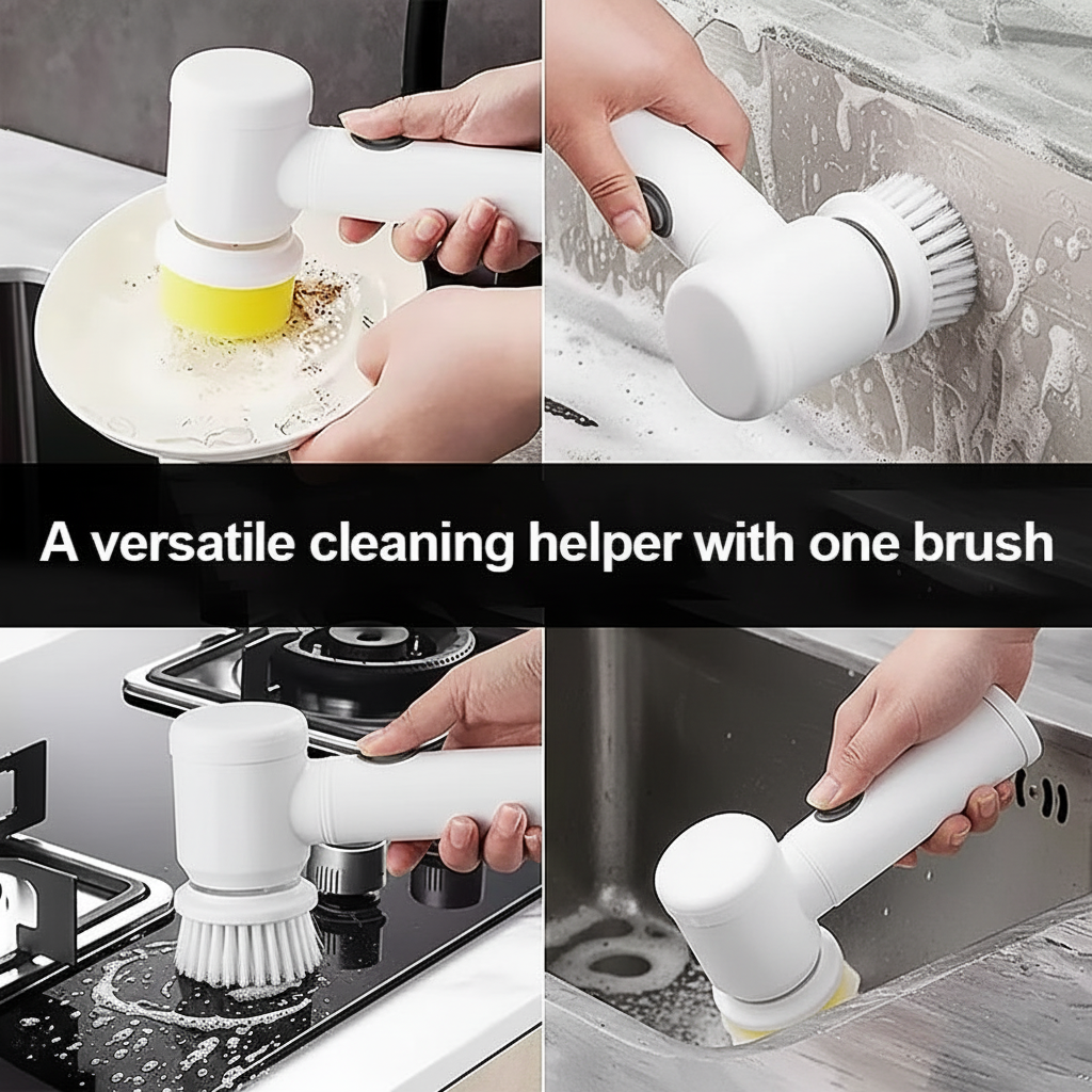 Magic Brush 5-in-1 Electric Cleaning Brush – Cordless, Rechargeable, 3 Brush Heads