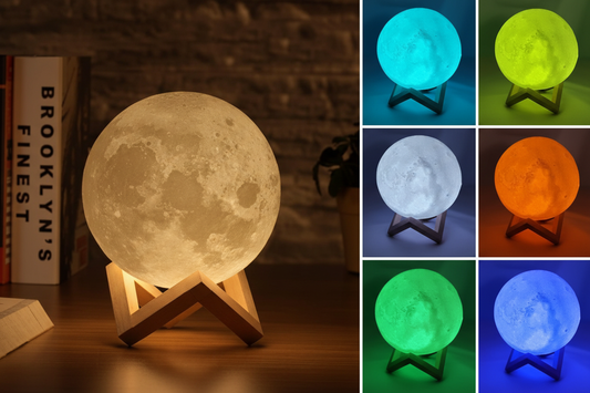 3D Moon Lamp with Wooden Stand – 16 Color RGB Night Light 🌙