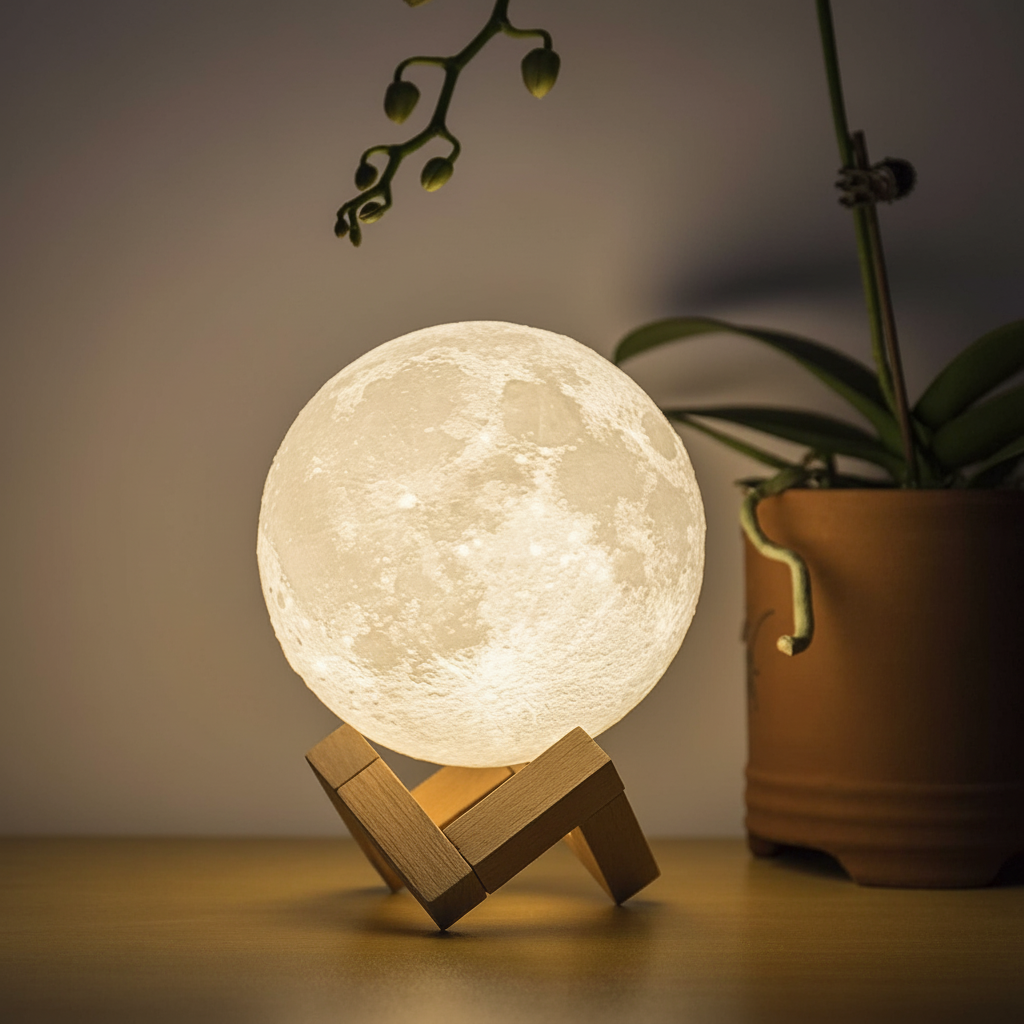 3D Moon Lamp with Wooden Stand – 16 Color RGB Night Light 🌙