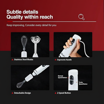 3-in-1 Hand Blender – 200W Motor, 2 Speed Settings, Stainless Steel Blades