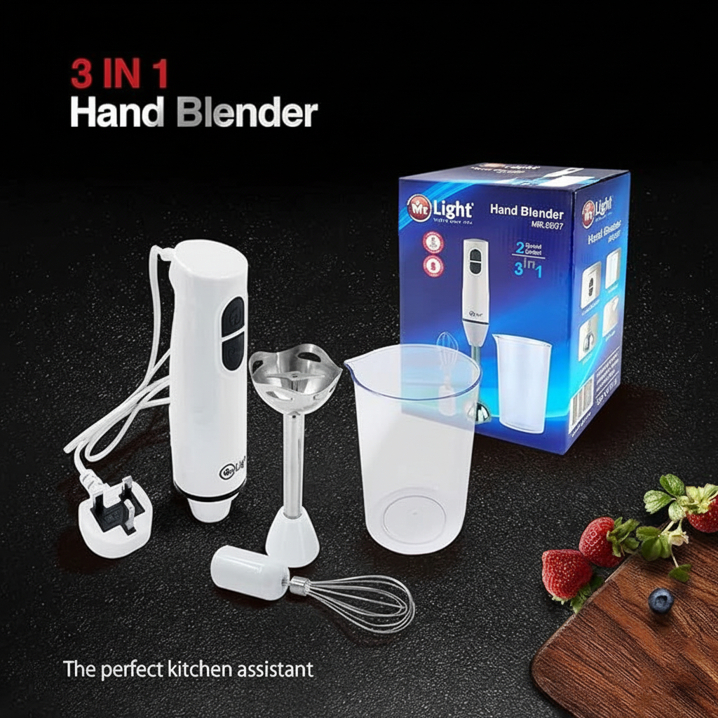 3-in-1 Hand Blender – 200W Motor, 2 Speed Settings, Stainless Steel Blades