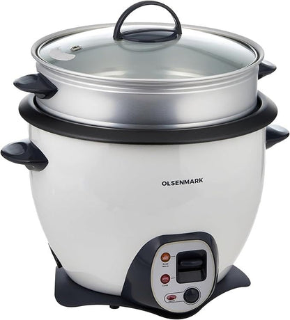 Olsenmark Electric Rice Cooker with Steamer – Non-Stick Inner Pot, Keep Warm, Glass Lid