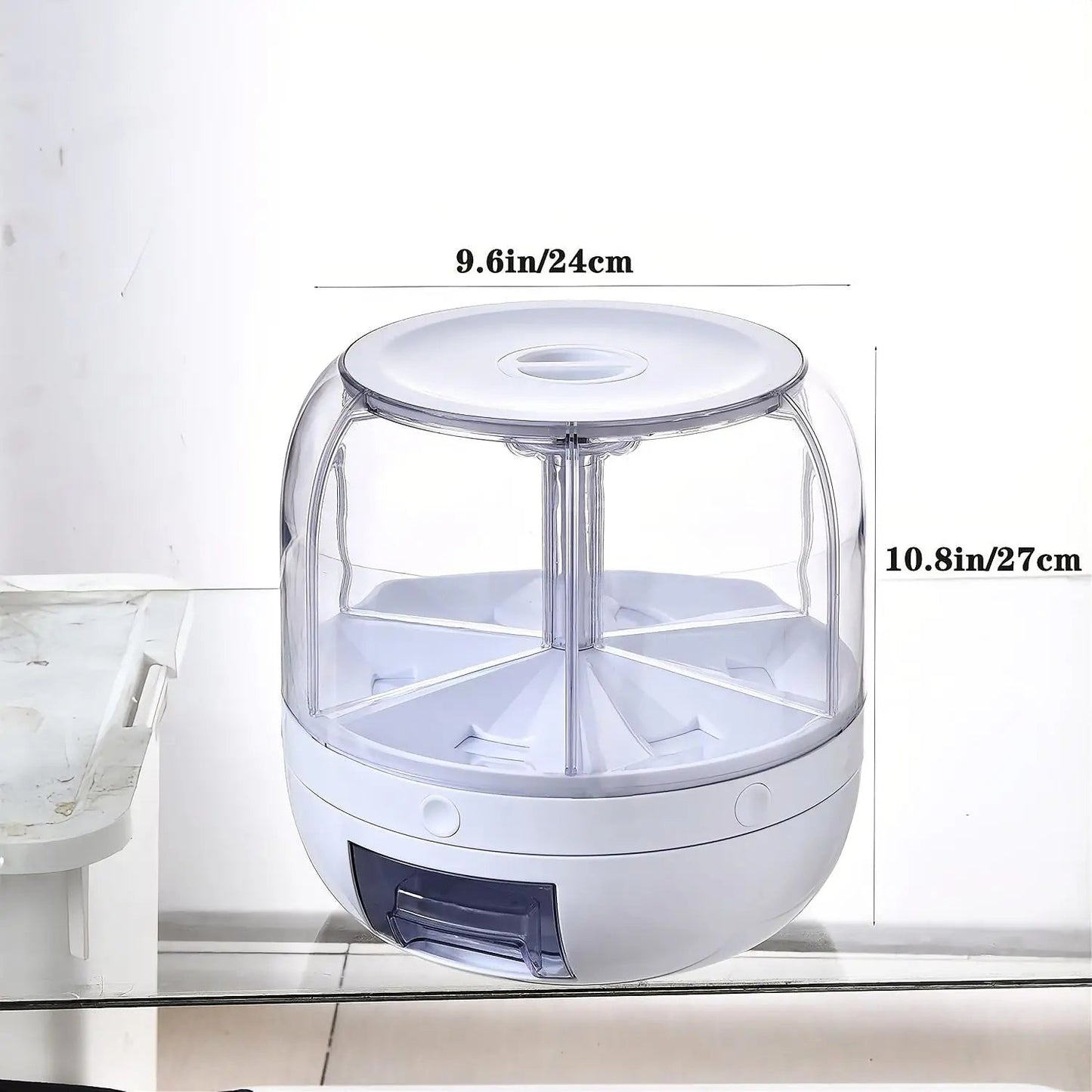 360° Rotating Grain & Rice Dispenser – 6-Compartment Airtight Food Storage Container
