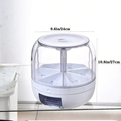 360° Rotating Grain & Rice Dispenser – 6-Compartment Airtight Food Storage Container