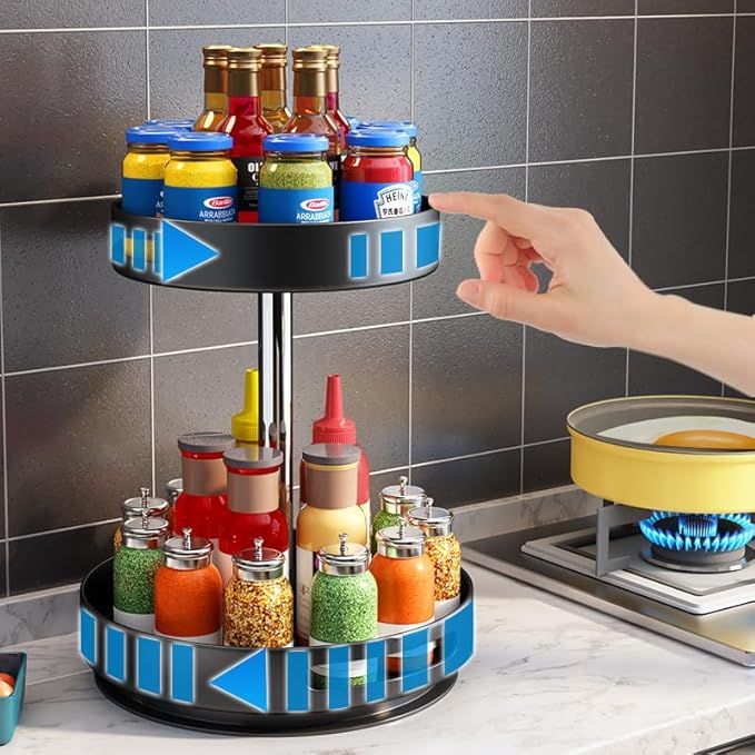 360 Rotating Multifunctional Storage Rack – 2-Tier, Height Adjustable, Carbon Steel