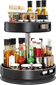 360 Rotating Multifunctional Storage Rack – 2-Tier, Height Adjustable, Carbon Steel