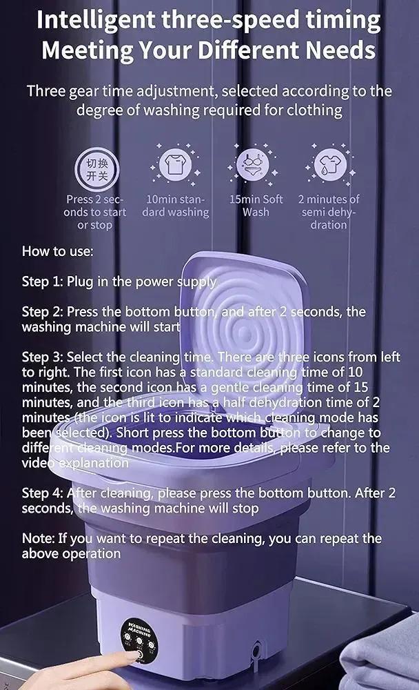 Folding Mini Washing Machine - Portable Turbine Washer with 3-Speed Timer