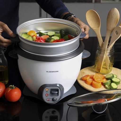 Olsenmark Electric Rice Cooker with Steamer – Non-Stick Inner Pot, Keep Warm, Glass Lid