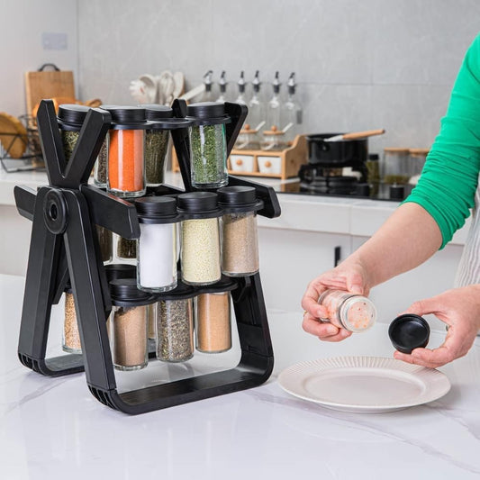 Ferris Wheel Rotating Spice Rack – 18 Glass Jars, 360 Rotation, ABS+PP Frame