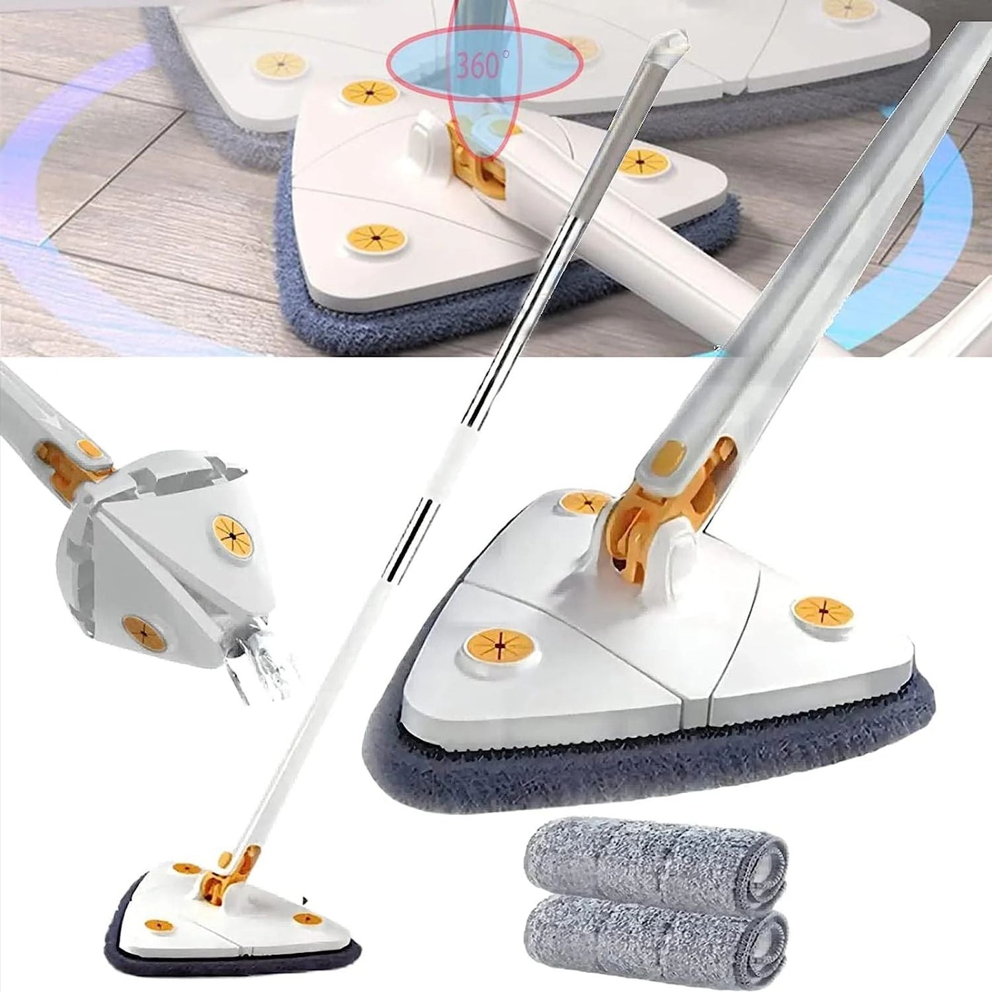 360° Triangular Twist Self-Wringing Floor Mop with Extendable Handle