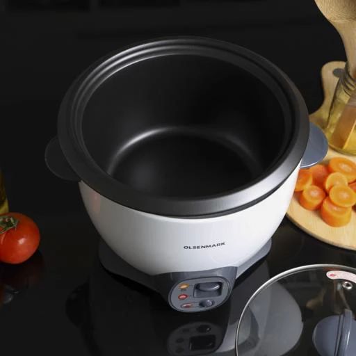 Olsenmark Electric Rice Cooker with Steamer – Non-Stick Inner Pot, Keep Warm, Glass Lid