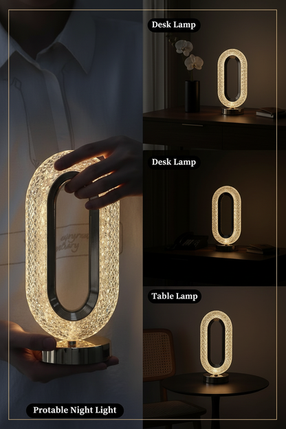 Crystal Oval LED Table Lamp – Built-in Battery | 3 Light Modes | USB Rechargeable